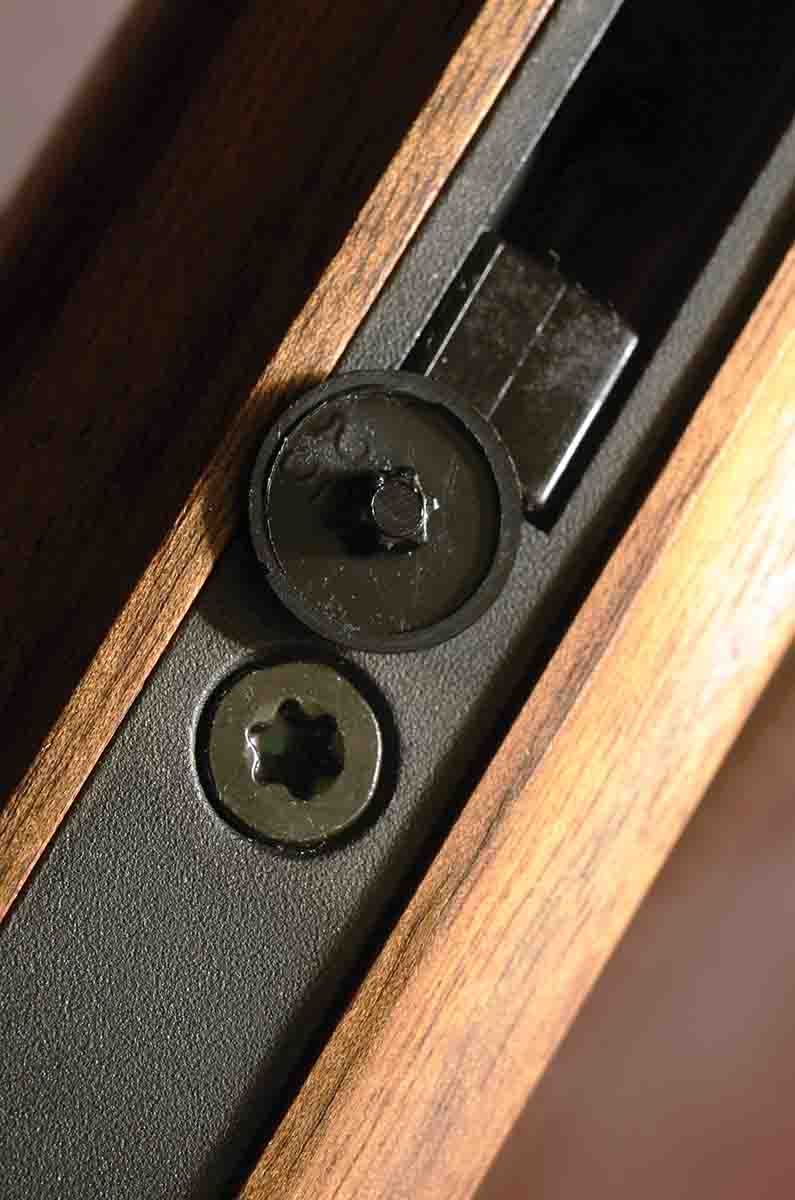 The guard screws are disguised by polymer caps, adding to the stock’s clean, elegant appearance.